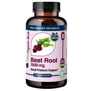 Organic Beet Root 1500mg, 60 Capsules, Non-GMO, High Potency Beetroot Nitrate Supplement front image