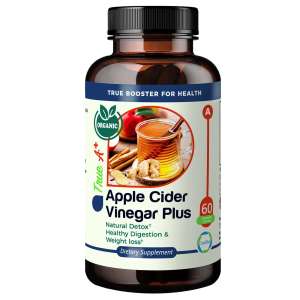 TrueMed Apple Cider Vinegar Plus Ginger Root Cinnamon Bark Powder Supplement 650 mg, 60 Vegetable Capsules front image