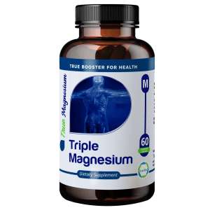 Truemed Triple Magnesium Supplement as Dimagnesium Malate, Magnesium Citrate, and Magnesium Lysinate Chelate, 235mg 60 Capsules front image