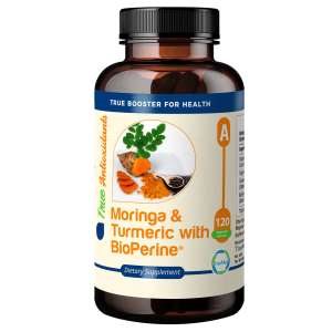 TrueMed's Moringa & Organic Turmeric with BioPerine Supplement  joint support 1100 mg, 120 Veggie Capsules front image