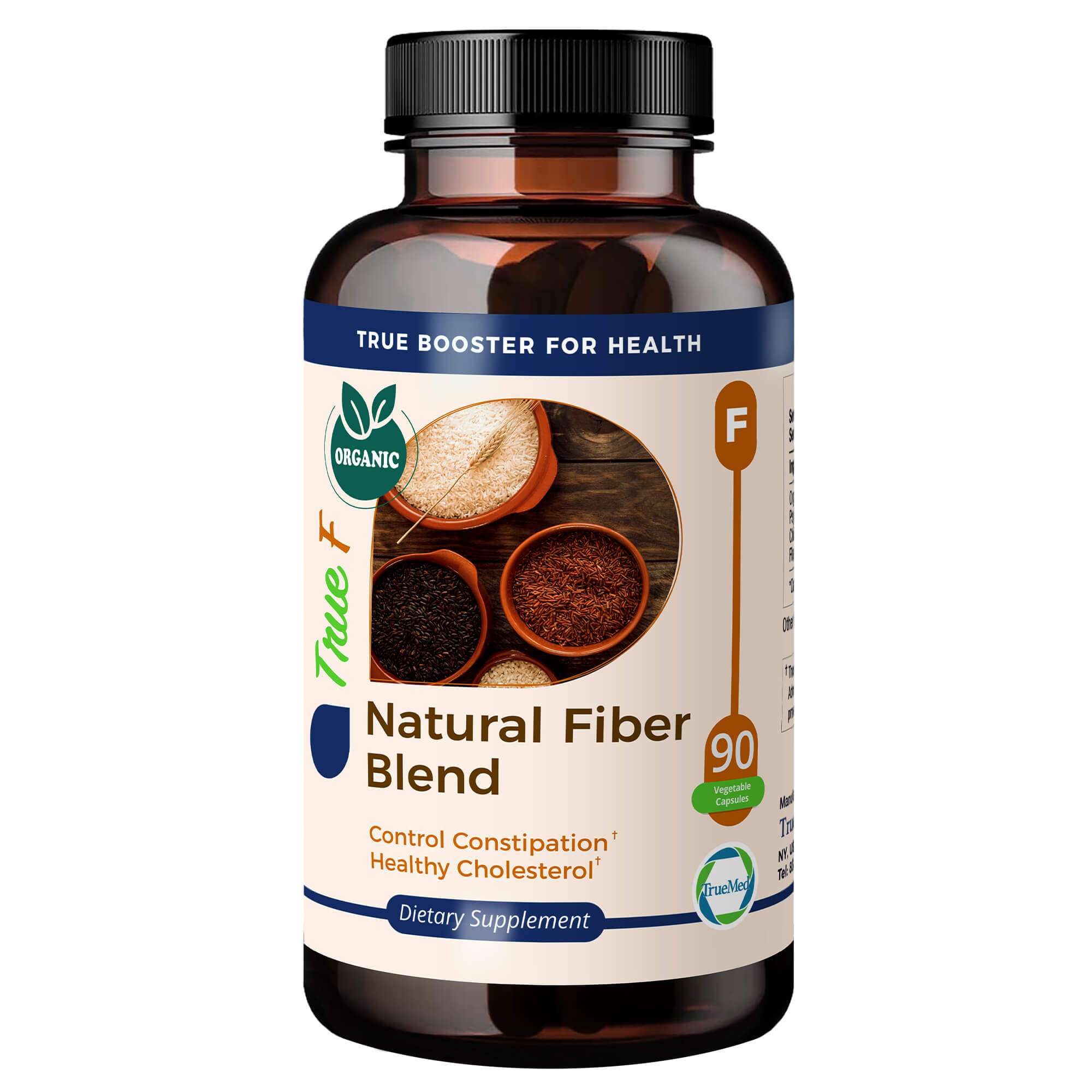 Natural fiber blend supplement 90 Capsules, Truemed Organic flax seed Powder 750 mg front image
