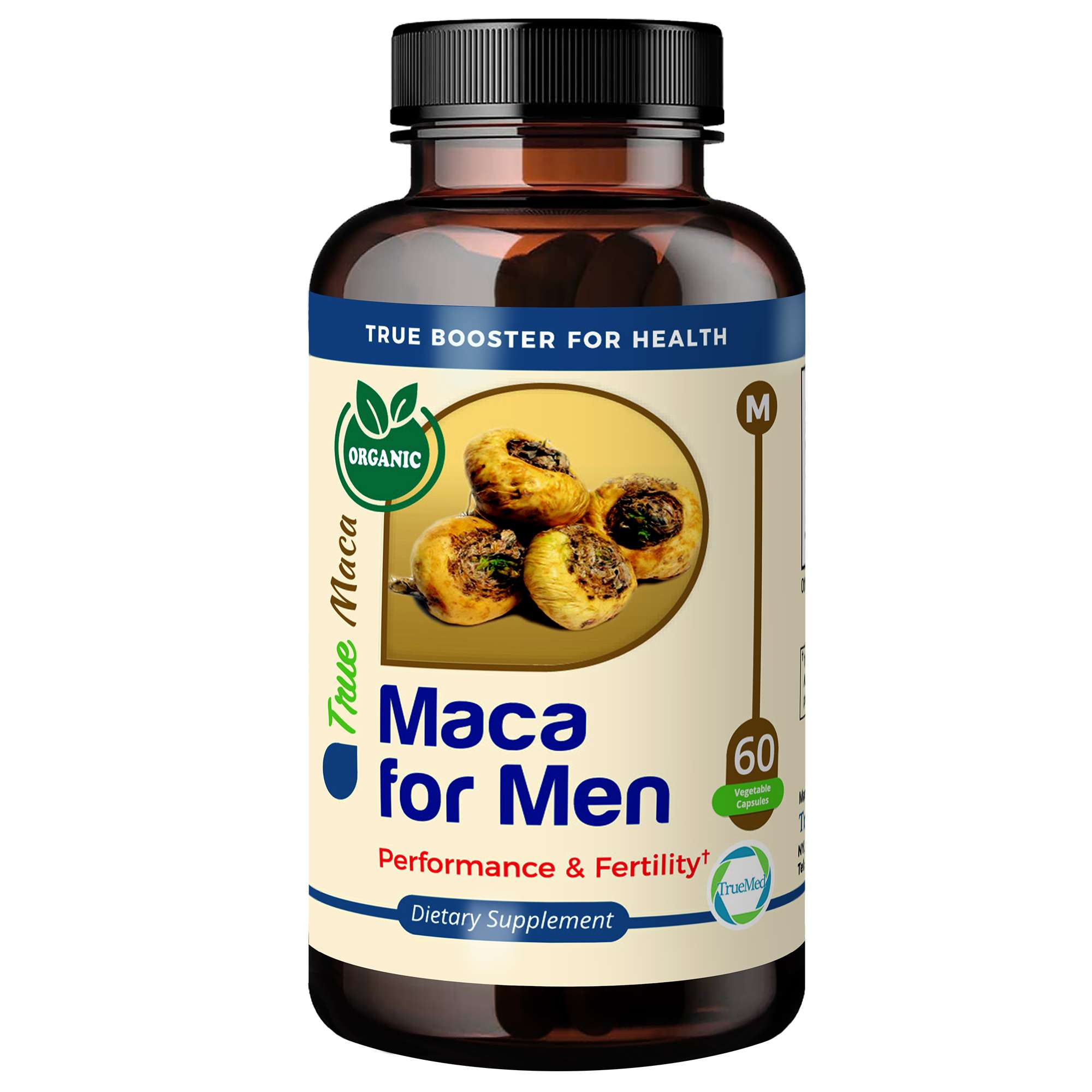 TrueMed's Maca for Men Performance & Fertility Capsule,  Maca 500 mg, Maca Root Powder Libido front image